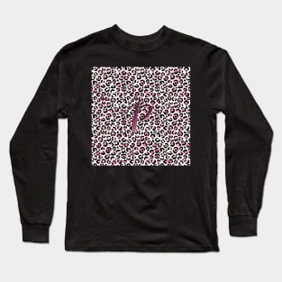 Letter P Monogram & Pink Leopard Print Long Sleeve T-Shirt